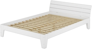 ERST-HOLZ Bett Doppelbett 140x200 Kiefer weiß mit Rollrost, Kieferwaschweiß