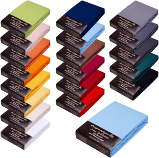 Avantgarde Premium Spannbettlaken 90x200-100x220 - hoher 40cm Steg auch f. Boxspringbett & Wasserbett - Spannbetttuch ca. 170g/m² - Bettlaken - 100% Jersey Baumwolle ÖKO-TEX (13 Hellblau)