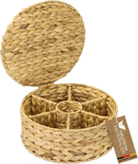 HMF Teebox Teebox für Teebeutel geflochten aus Wasserhyazinthe, Wasserhyazinthe, Tee Aufbewahrungsbox mit 7 großen Fächern, 27 x 27 x 11 cm