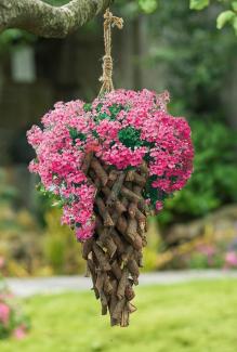 Pflanzenampel aus Rattan, braun, Ø 20 cm, Blumenampel für Drinnen & Draußen, Hängeampel für Balkon & Garten, Hängeblumentopf, Gartendeko zum Aufhängen