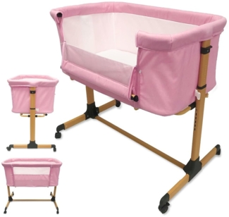 Interbaby Beistellbett STUCK TO ME · pinke· Set aus Aluminium, Wickel- und Tragetasche - 6 verstellbare Höhen - unabhängige Räder mit Bremsen