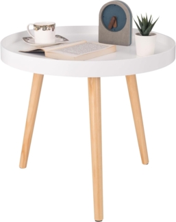 WOLTU Beistelltisch rund klein Couchtisch Blumenständer Nachttisch Massiv Holz skandinavisches Design Weiß 50x44 cm (ø x H) TS143ws