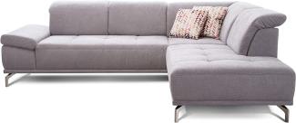 Cavadore Ecksofa Carly mit Federkern, L-Form Sofa mit Kopfteilfunktion und Sitztiefenfunktion im Design, 273 x 81 x 234, Webstoff hellgrau