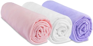 Lot de 3 Draps housse Coton pour lit Bébé 40x80 / 40x90 - rose blanc parme