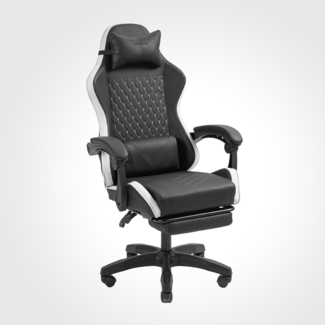MARS GAMING MGC-X, Ergonomischer Gaming-Stuhl, Kunstleder, Verstellbare Rückenlehne und Höhe, Dynamische Armlehnen, Nacken- und Lendenkissen, Bürostuhl mit Ausziehbarer Fußstütze, Weiß