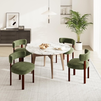 COLAMY Mid-Century Modern Design Sherpa Esszimmerstühle 4er Set, Vintage Landhaus-Stil Bouclé Küchenstühle mit offener geschwungener Rückenlehne für Esszimmer, Restaurant, Grün