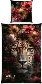 Bettwäsche Wild Flowers Leopard Animalprint 100% Baumwolle 135x200