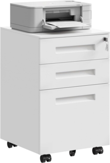 WOLTU Rollcontainer Metall, Mobiler Aktenschrank Büroschrank mit 3 Schubladen Bürocontainer, abschließbares und verstellbares Hängeregister, vormontiert, Büro, Home Office Weiß SK023ws
