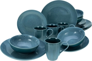 CreaTable Kombiservice Reactive Nostalgic Blau Kombiservice 16-tlg (16-tlg), 4 Personen, Steinzeug