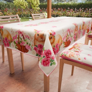PETTI Artigiani Italiani - Tischdecke Ostern schmutzabweisend rechteckig Tischdecke Ostern Küche Design Pink Bunnys X6-Sitzer (140x180 cm) 100% Made in Italy
