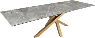 riess-ambiente Esstisch MARVELOUS 180-220-260cm grau-rost / kupfer-gold · bis 12 Personen (Einzelartikel, 1-St), Keramik · Glas-Platte · Metall · ausziehbar · Industrial Design