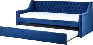 Tagesbett 'MONTARGIS' ausziehbar aus Samtstoff mit Lattenrost Blau