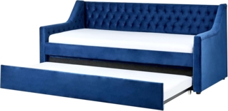 Tagesbett 'MONTARGIS' ausziehbar aus Samtstoff mit Lattenrost Blau