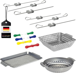 Veggie Grill-Set 13tlg. Grillkörbe, Grillplatten, Grillspießen und Maiskolbenhaltern aus rostfreiem Edelstahl