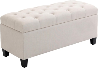 HOMCOM Sitzbank Polsterbank mit Stauraum Truhenbank Flur Schlafzimmer Wohnzimmer leinenartiges Polyester Gummiholz Cremeweiß 100 x 40 x 44 cm
