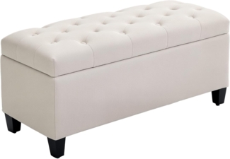 HOMCOM Sitzbank Polsterbank mit Stauraum Truhenbank Flur Schlafzimmer Wohnzimmer leinenartiges Polyester Gummiholz Cremeweiß 100 x 40 x 44 cm