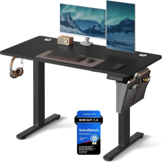 Songmics Höhenverstellbarer Schreibtisch elektrisch, 60x120 x (72-120) cm, Verstellbarer Tisch, Memory-Funktion für 4 Höhen, für Homeoffice, Arbeitszimmer, tintenschwarz
