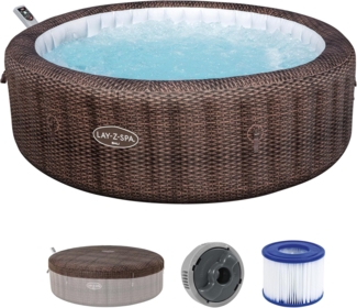 LAY-Z-SPA® Energiespar-Whirlpool Bali AirJet™ mit App-Steuerung, für 7 Personen, Ø 216 x 71 cm, Rattan-Optik (Schokobraun)