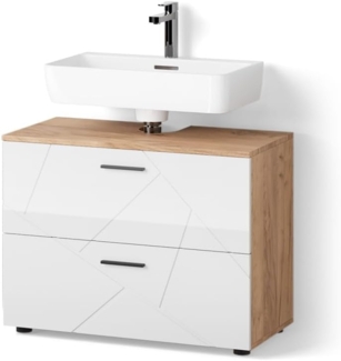 Livinity® Waschbeckenunterschrank Ronco, Weiß Hochglanz/Goldkraft Eiche/Goldkraft Eiche, 80 x 58.6 cm