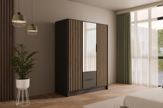 ALTDECOR Drehtürenschrank NELIA (Kleiderschrank Garderobenschrank mit viel Stauraum, Moderner Schrank) Vielseitiger Drehtürenschrank mit Spiegeltüren Spiegel Lamellen