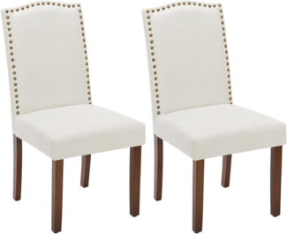 Sweetcripy Esszimmerstühle 2er-Set, hochwertiger gepolsterter Esszimmerstuhl aus Leder mit Nagelkopfbesatz und Holzbeinen, Esszimmerstuhl für Schlafzimmer, Wohnzimmer, Esszimmer, Beige
