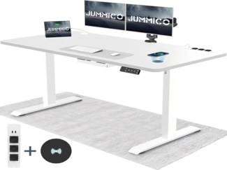 JUMMICO Höhenverstellbarer Schreibtisch mit Kabelloser Ladestation und Euro-Steckdose mit USB, Schreibtisch Höhenverstellbar Elektrisch Stehtisch, Standing Desk (Weiß 180x80 cm)