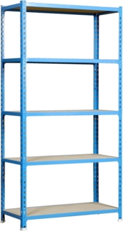 Simon Rack Schwerlastregal, 2000 x 1200 x 300 mm, Bis 200 kg Belastbar, 5 Verstellbare Ablagen, MDF-Platten, Kellerregal, Lagerregal, Blau/Holz - Simonclick