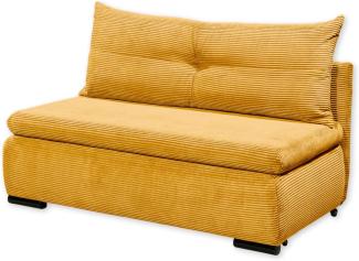 Stella Trading CHARLIE Bequemes Schlafsofa mit Bettkasten in Cord-Optik, Mustard - Kompaktes Sofa mit Schlaffunktion - 153 x 75/90/92 x 83 cm (B/H/T)