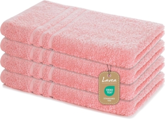 Lavea 4er Set Handtuch 50x100 cm – Saugstarke und Weiche Handtücher aus 100% Baumwolle, Frottierserie Elena – Waschbar und Strapazierfähig - Pastellrosa