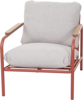 Aluminium-Gartensessel HWC-O11, Outdoor Stuhl Gartenstuhl, Olefin Stoff/Textil (205 g/m²) ~ terrakotta Polster beige