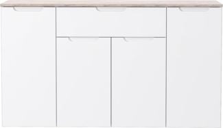 Forte Moreno Kommode 140, Moderne Kommode mit 4 Türen und 1 großer Schublade, Schlaf-/Wohnzimmer, Flur, Holzwerkstoff, Weiß, 139,3 cm breit x 80,1 cm hoch x 34,1 cm tief