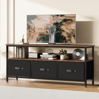 GarveeMore TV-Schrank mit 3 Stoffschubladen, TV-Bank für Fernseher bis zu 55 Zoll, TV-Schrank aus Holz mit Schubladen und Regalen, für Wohnzimmer, Schlafzimmer, Dekoration, 120 x 57 x 30 cm, Braun