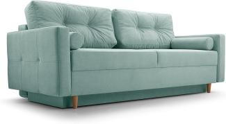 Schlafsofa Sofa Pastella Couch Ausklappbares Sofa Schlaffunktion Bettkasten - Kissen Bettzeugbehälter Hilfsautomat - Wohnzimmer, Gästezimmer Modern Design (Queens 18 Grün)