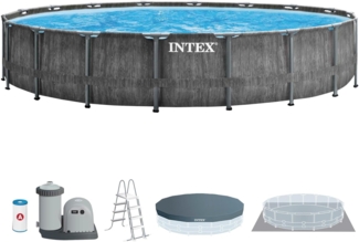 Intex Frame Swimming Pool Set "Prism Greywood" inkl. Kartuschenfilteranlage, Ø 549 x 122 cm