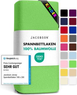 JACOBSON Jersey Spannbettlaken Spannbetttuch Baumwolle Bettlaken (60x120-70x140 cm, Apfelgrün)