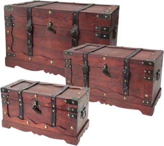 HMF Schatzkiste Schatztruhe Frankreich aus Holz mit dekorativem Metallschloss (3er Set), handgefertigte Holztruhe, verschiedene Größen