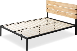 Zinus Paul Bett 160x200 cm – Höhe des Bettgestells 36 cm – Bettrahmen Plattform aus Metall und Holz mit Lattenhalterung aus Holz – Natural Brown and Black