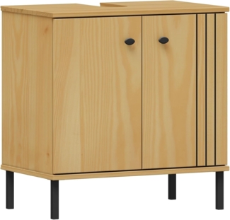 Waschbeckenunterschrank 62x65cm 'Detroit' Kiefer massiv eichefarbig & schwarz