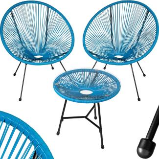 tectake 800989 2er Set Acapulco Stuhl mit Tisch, Gartenmöbel Set im Retro Design, Indoor und Outdoor, Lounge Sessel für Garten Balkon und Terrasse (Blau | Nr. 404414)