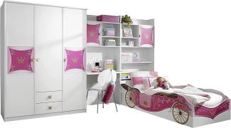 Rauch Möbel Kate Kinderzimmer Mädchenzimmer, Weiß / Motiv Prinzessin, Rosa, Gold, Set bestehend aus Kleiderschrank, Bett, Schreibtisch- und Bettschrank, Gesamtmaße BxHxT 326 x 199 x 238 cm