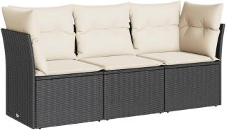 vidaXL 3-tlg. Garten-Sofagarnitur mit Kissen Schwarz Poly Rattan 3249045