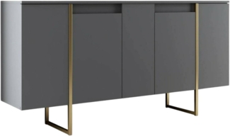 Dmora - Kommode Betel, Wohnzimmerbuffet, Wohnzimmer-Sideboard, Moderne Küchen-Speisekammer, 160x35h80 cm, Walnuss und Gold
