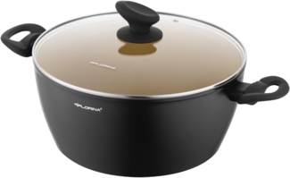 FLORINA AMVEGAN Aluminiumtopf 26 cm I 4,8L I Hohe Haltbarkeit I Glasdeckel I Olivenöl-Keramikbeschichtung I Einfaches Kochen & Spülen I Für alle Herdarten I Originales Design