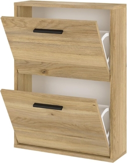 mattfy - Schuhschrank mit 2 Türen, schmaler Schuhschrank, Modell Dagna, Finish in Honig-Eiche, Maße: 73 cm (Höhe) x 54 cm (Breite) x 18 cm (Tiefe), praktisch und funktional