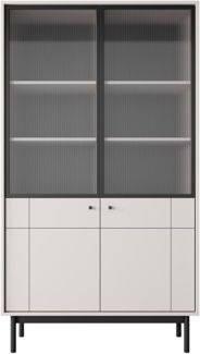 Lomadox Vitrine JANTAR-160 in kaschmir, schwarzen Holzfüßen, gefräste Front, 103,5 cm breit