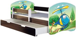 ACMA Kinderbett Jugendbett mit Einer Schublade und Matratze Wenge mit Rausfallschutz Lattenrost II 140x70 160x80 180x80 (35 Hubschrauber, 160x80 + Bettkasten)