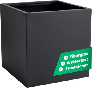 VIVANNO Pflanzkübel Pflanzkübel Blumenkübel Fiberglas "Block" Würfel, Anthrazit -