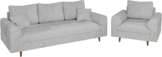 S-Style Möbel Polstergarnitur 3+1 Kristian mit Holzfüßen im skandinavischen Stil aus Chenille-Stoff, (1x 3-Sitzer-Sofa, 1x Sessel), mit Wellenfederung