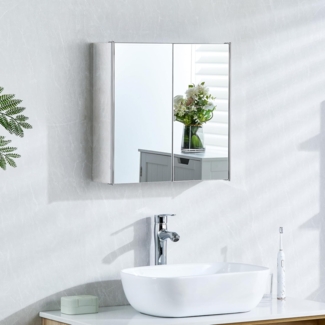 Bath Vida Tiano Badezimmerschrank, Doppeltür, verspiegelt, Wandmontage, Edelstahl, modern, Silber