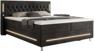 Boxspringbett Vito mit RGB, USB und Stauraum 200x200 Schwarz H3